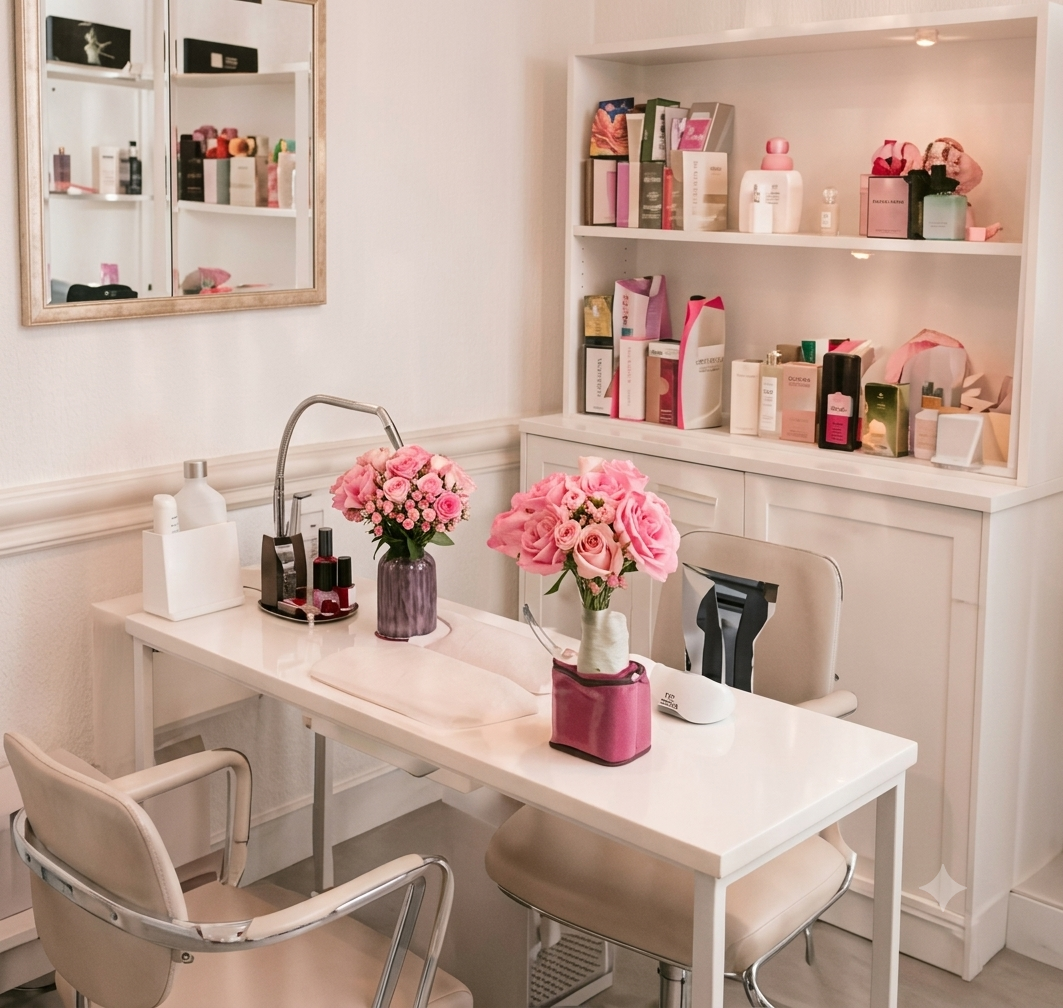 Interior view of a modern nail salon station